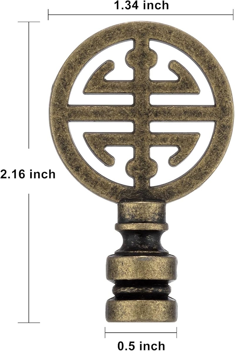 Qc Lamp Finials - 2 Packs, Chinoiserie Design Lamp Finial for Table lamps and Floor Lamps, Solid Metal Lamp Toppers Screw On Cap, Decorative Lamp Shades Top Nut, Oriental Lamp Shade Knob, Antique Brass - Image 3